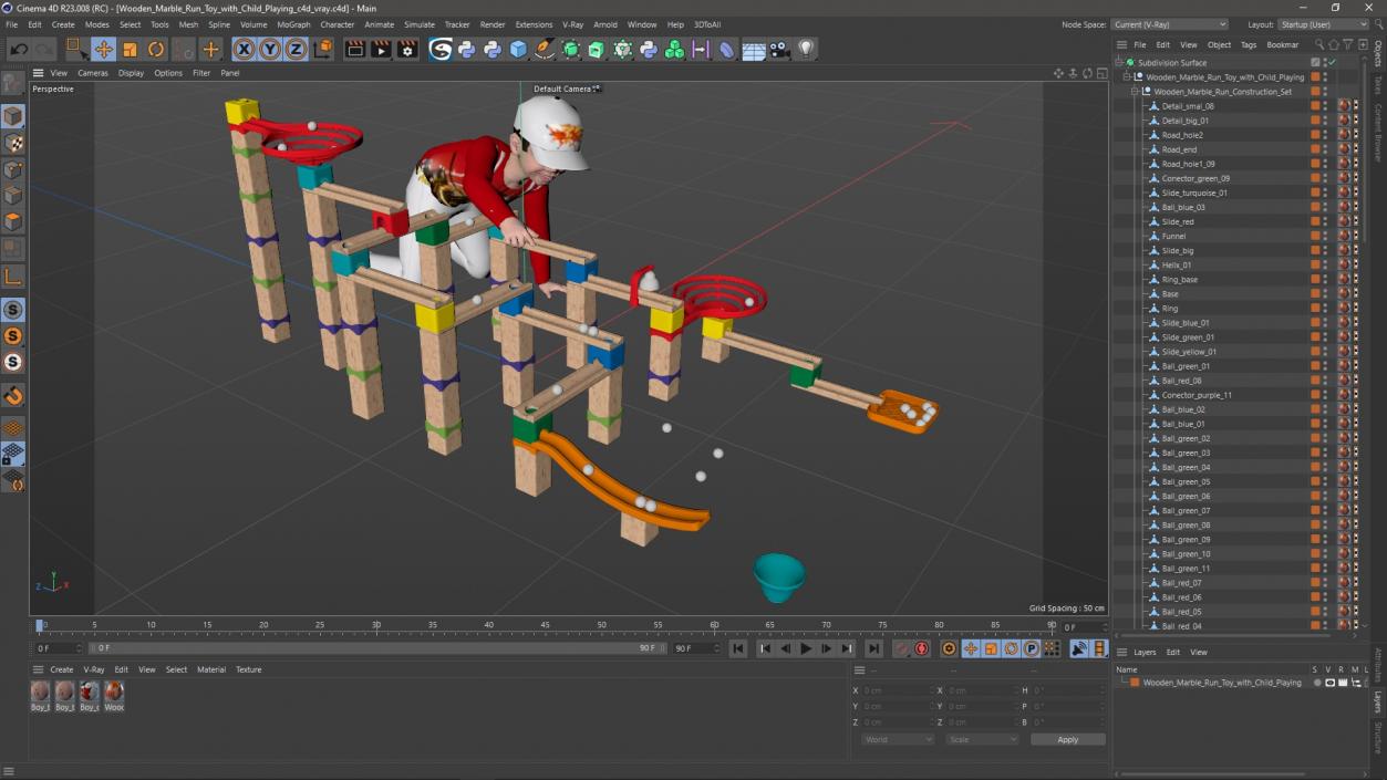 3D model Wooden Marble Run Toy with Child Playing