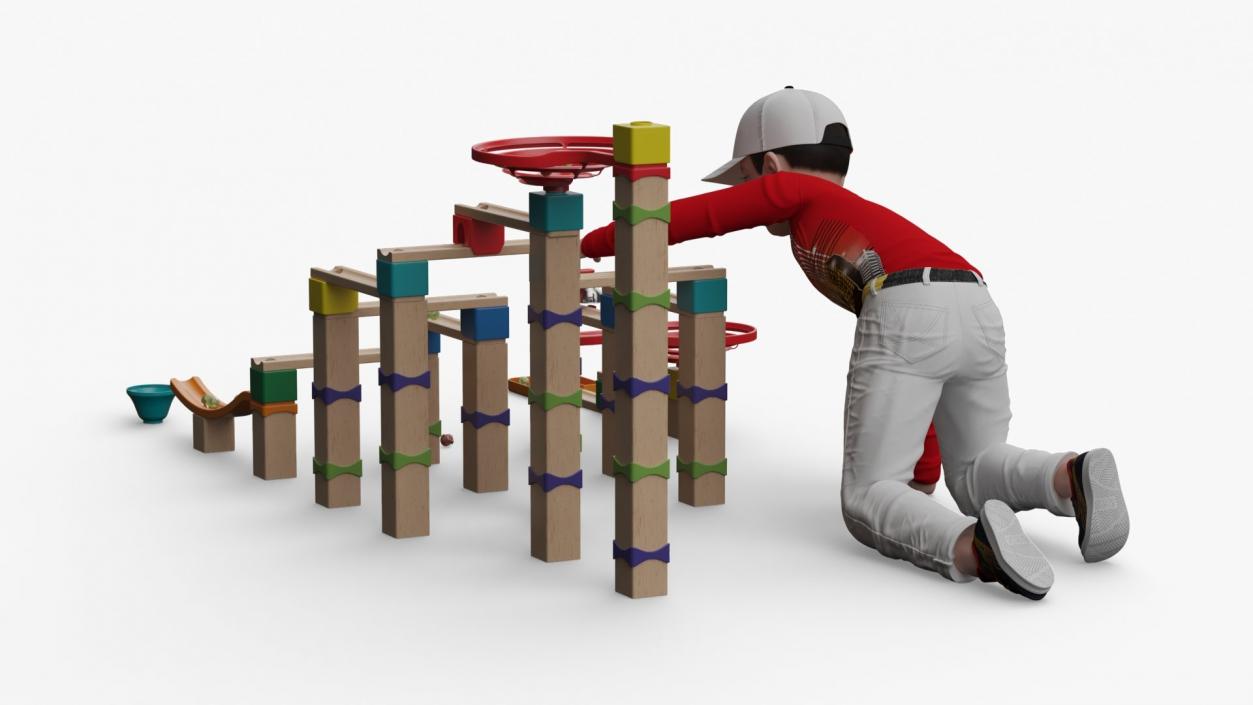 3D model Wooden Marble Run Toy with Child Playing