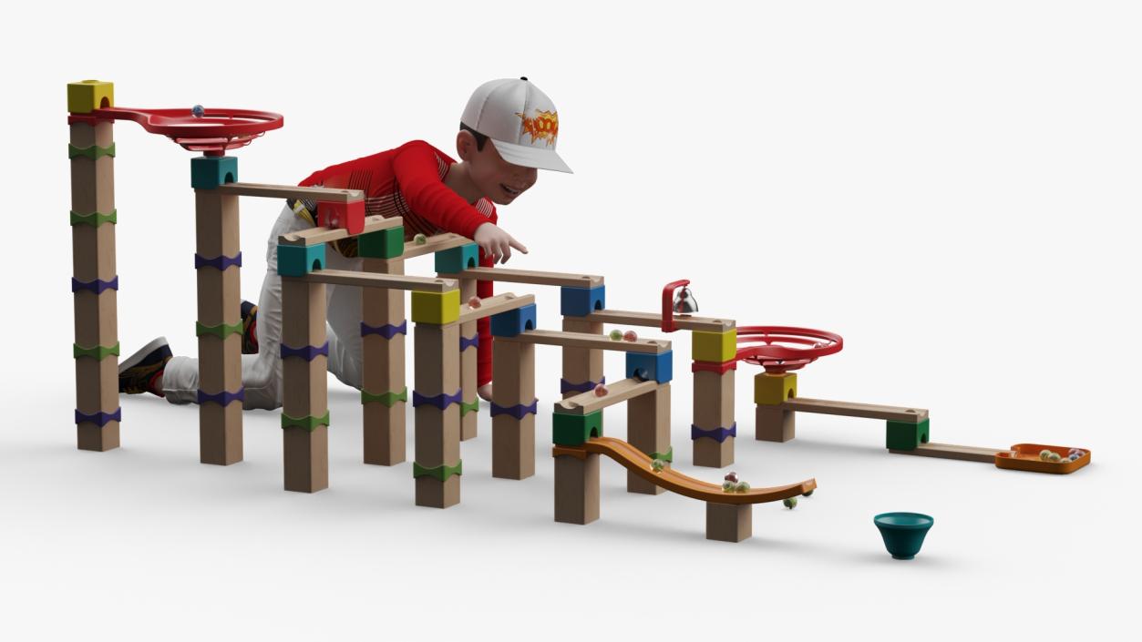 3D model Wooden Marble Run Toy with Child Playing