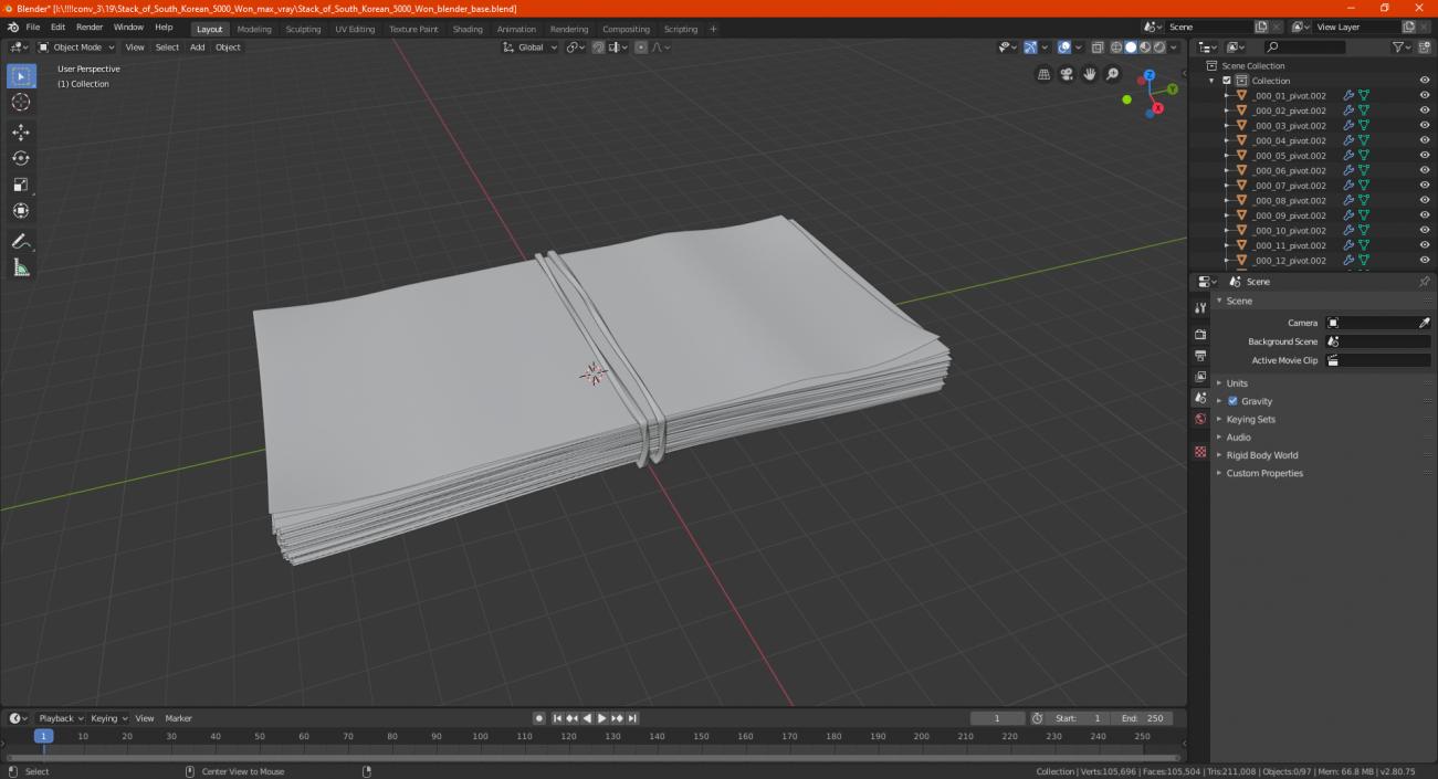 3D model Stack of South Korean 5000 Won