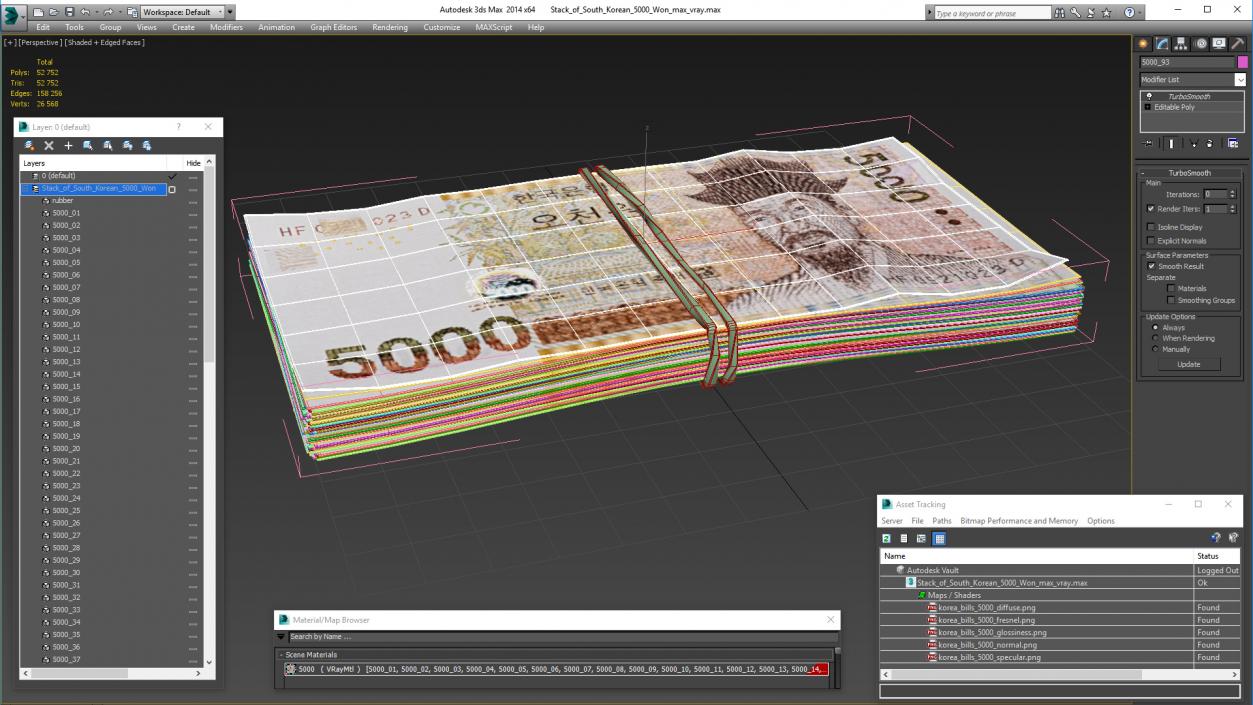 3D model Stack of South Korean 5000 Won