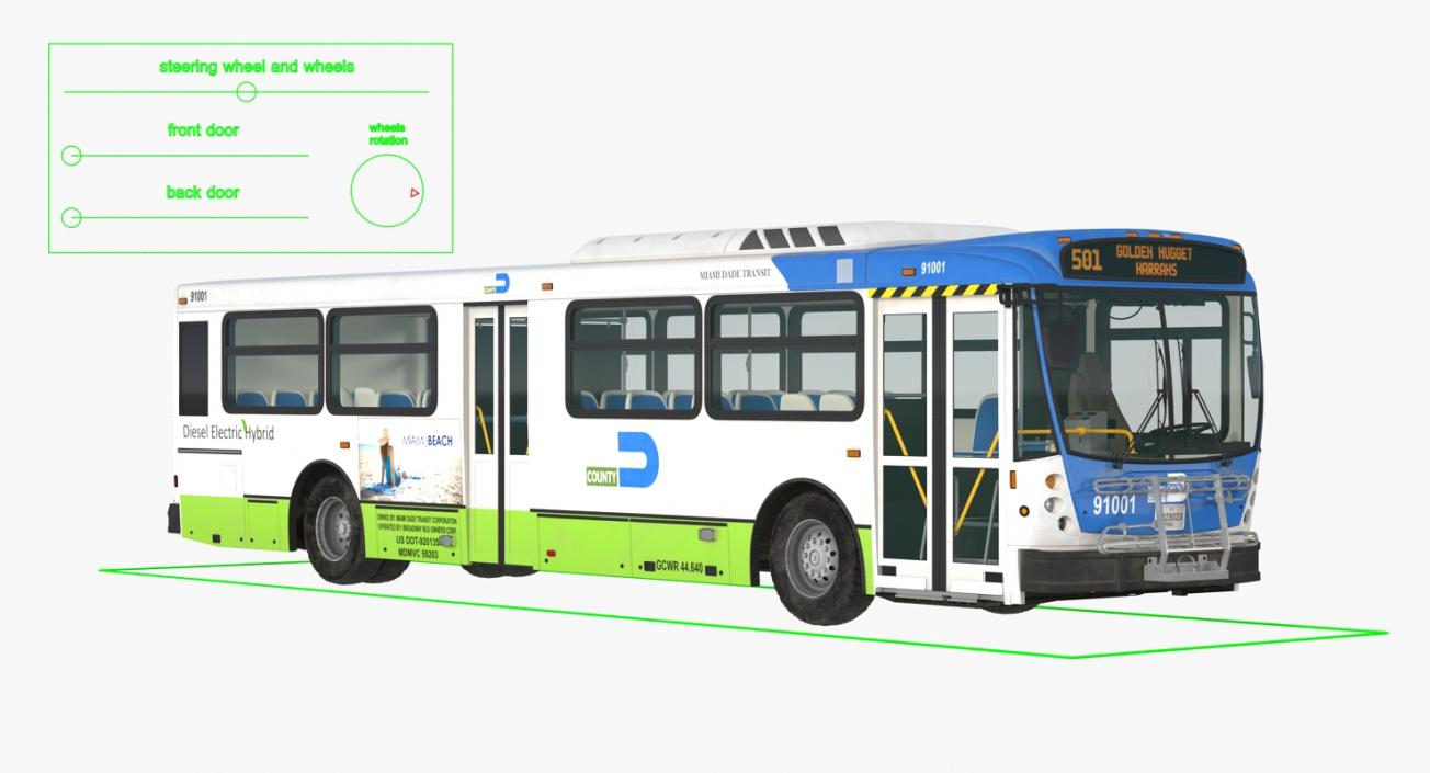 Bus Nabi Model 416 Miami Dade Transit Rigged 3D model