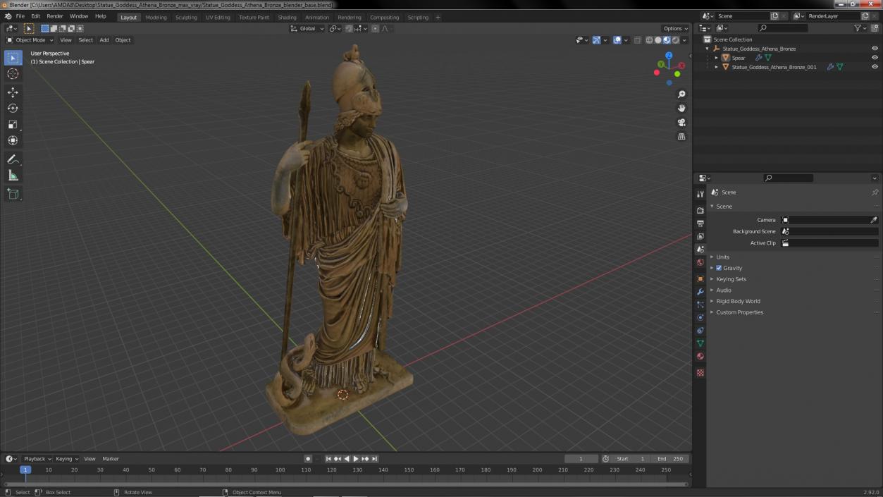 3D Statue Goddess Athena Bronze model