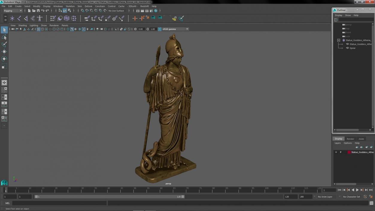 3D Statue Goddess Athena Bronze model