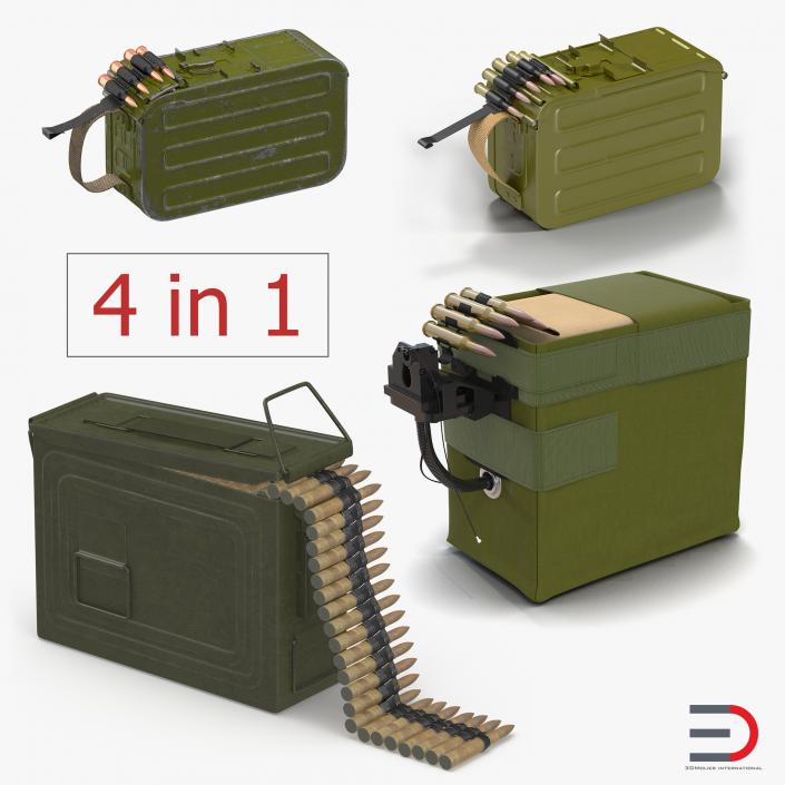 Machine Gun Ammunition Boxes Collection 3D model