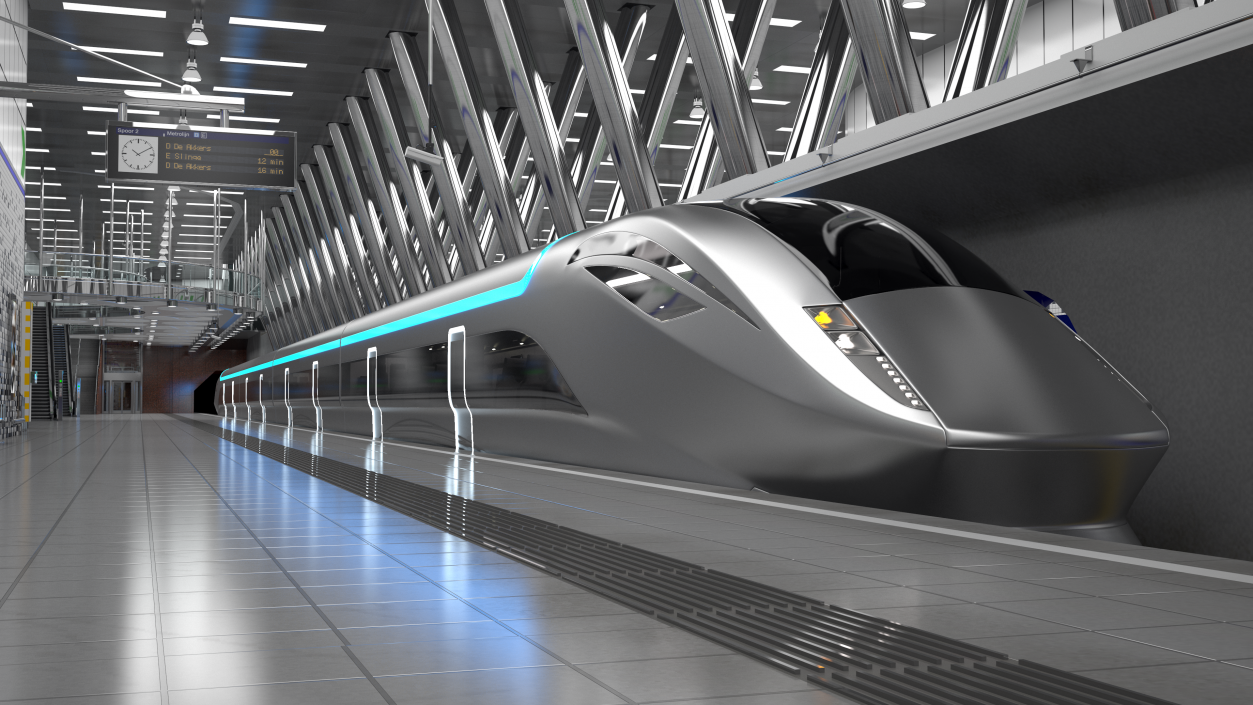 3D model Futuristic Passenger Train Silver 2