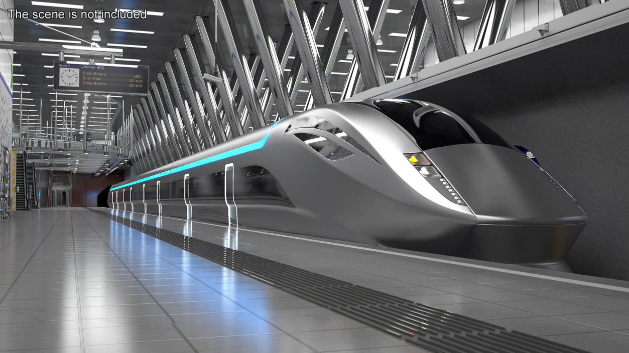 3D model Futuristic Passenger Train Silver 2