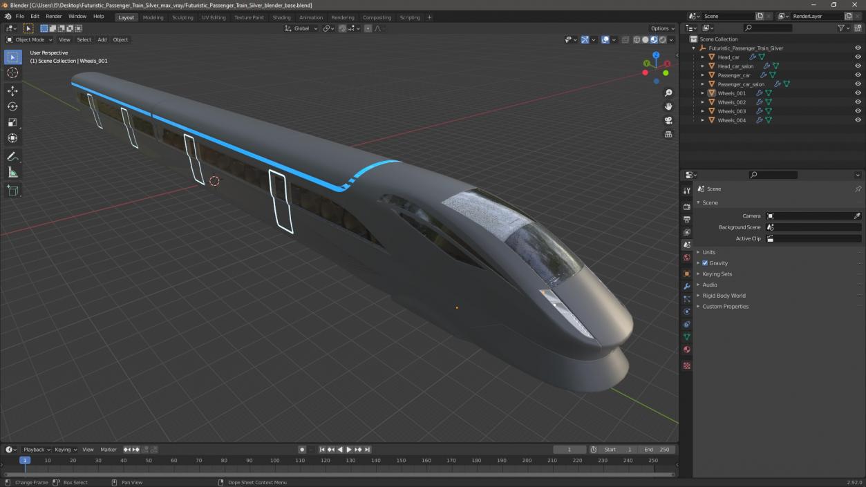 3D model Futuristic Passenger Train Silver 2