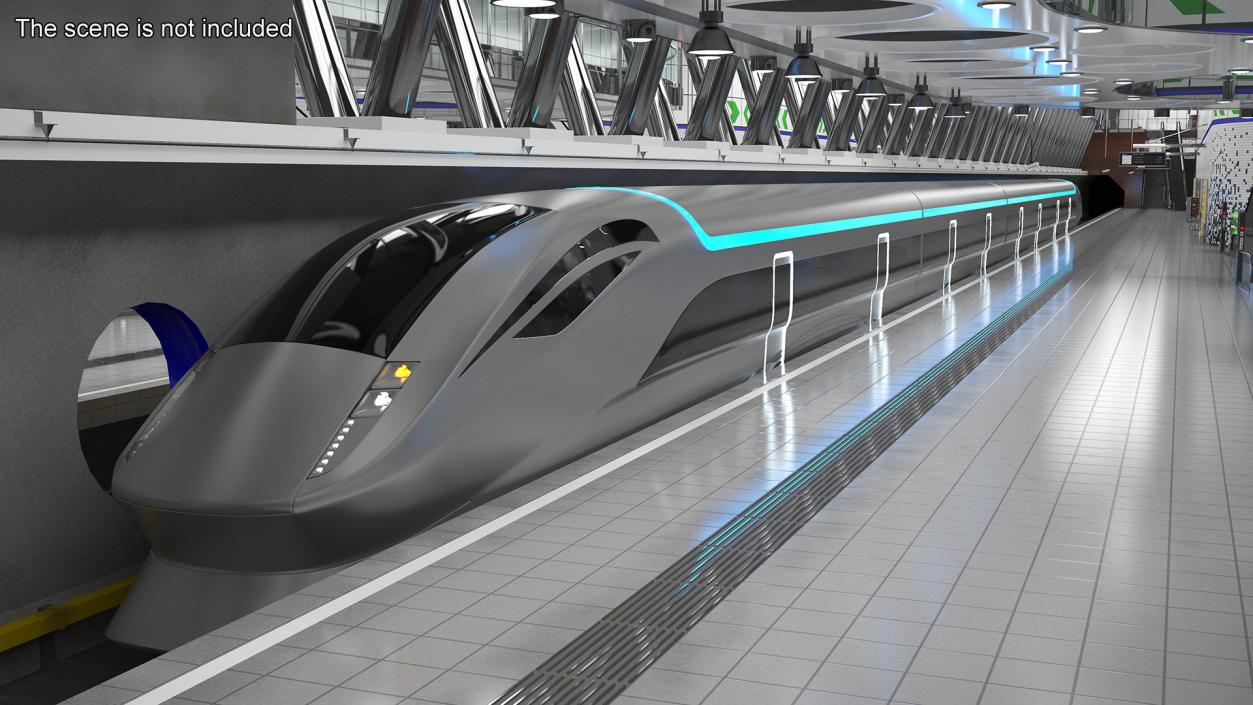 3D model Futuristic Passenger Train Silver 2