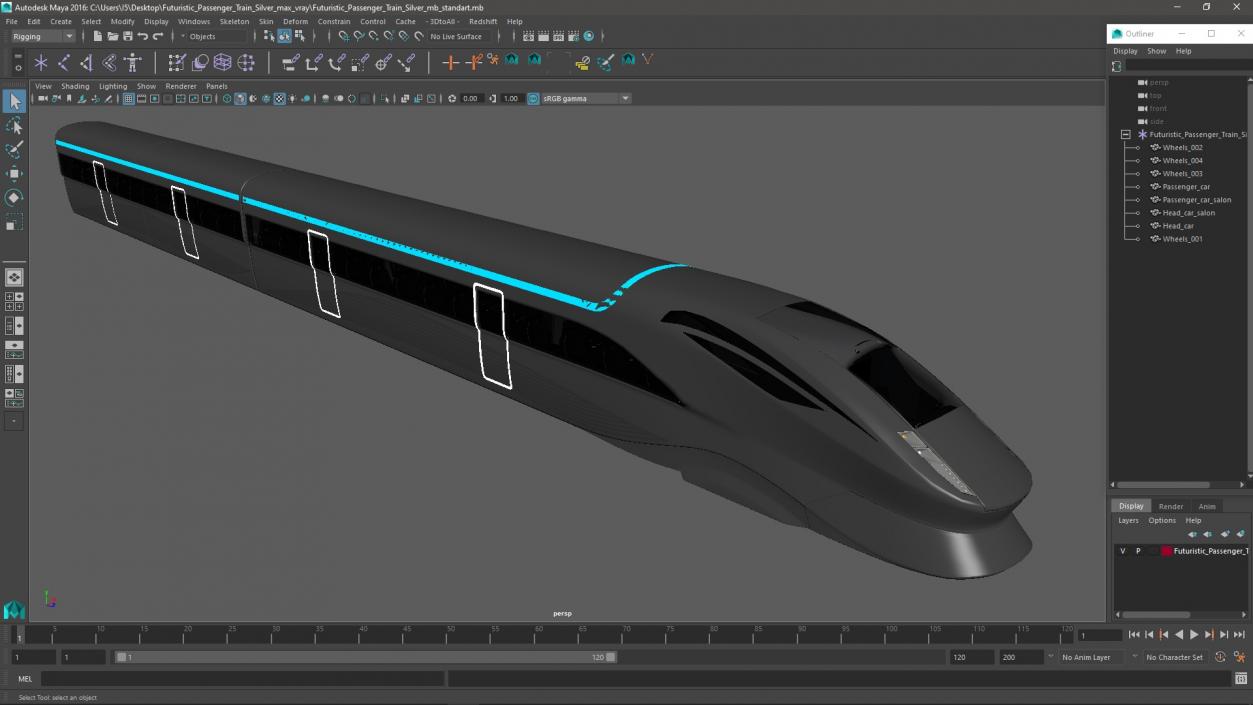 3D model Futuristic Passenger Train Silver 2