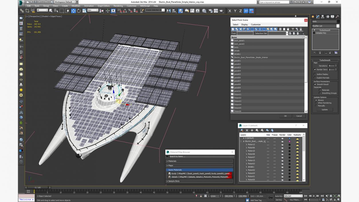 3D Electric Boat PlanetSolar Simple Interior