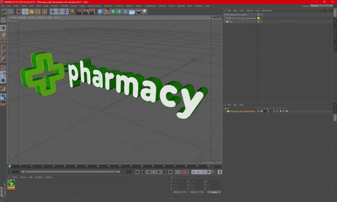 3D model Pharmacy Sign Illuminated