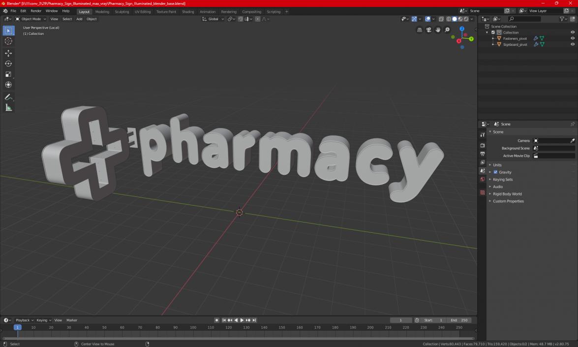 3D model Pharmacy Sign Illuminated