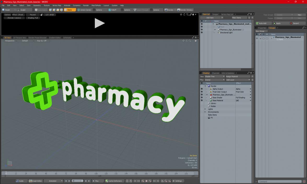 3D model Pharmacy Sign Illuminated