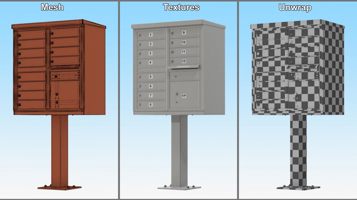 Grey Twelve Door Parcel Cluster Mailbox 3D model