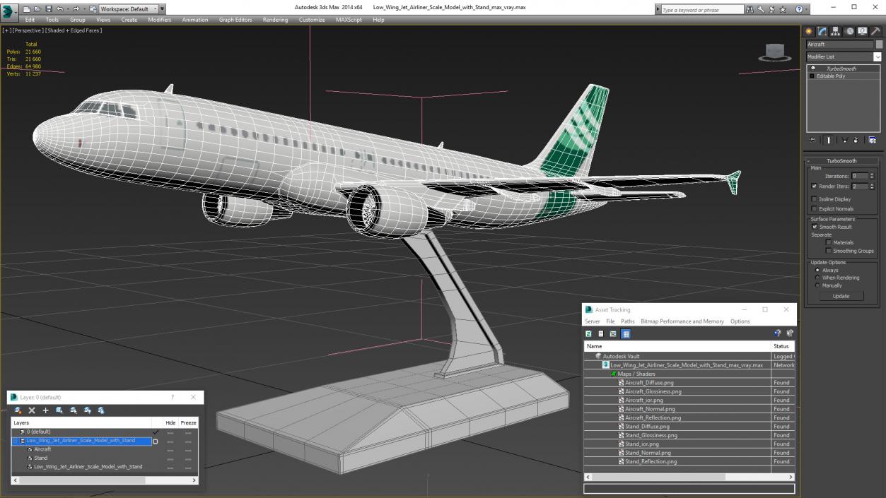 Low Wing Jet Airliner Scale Model with Stand 3D model