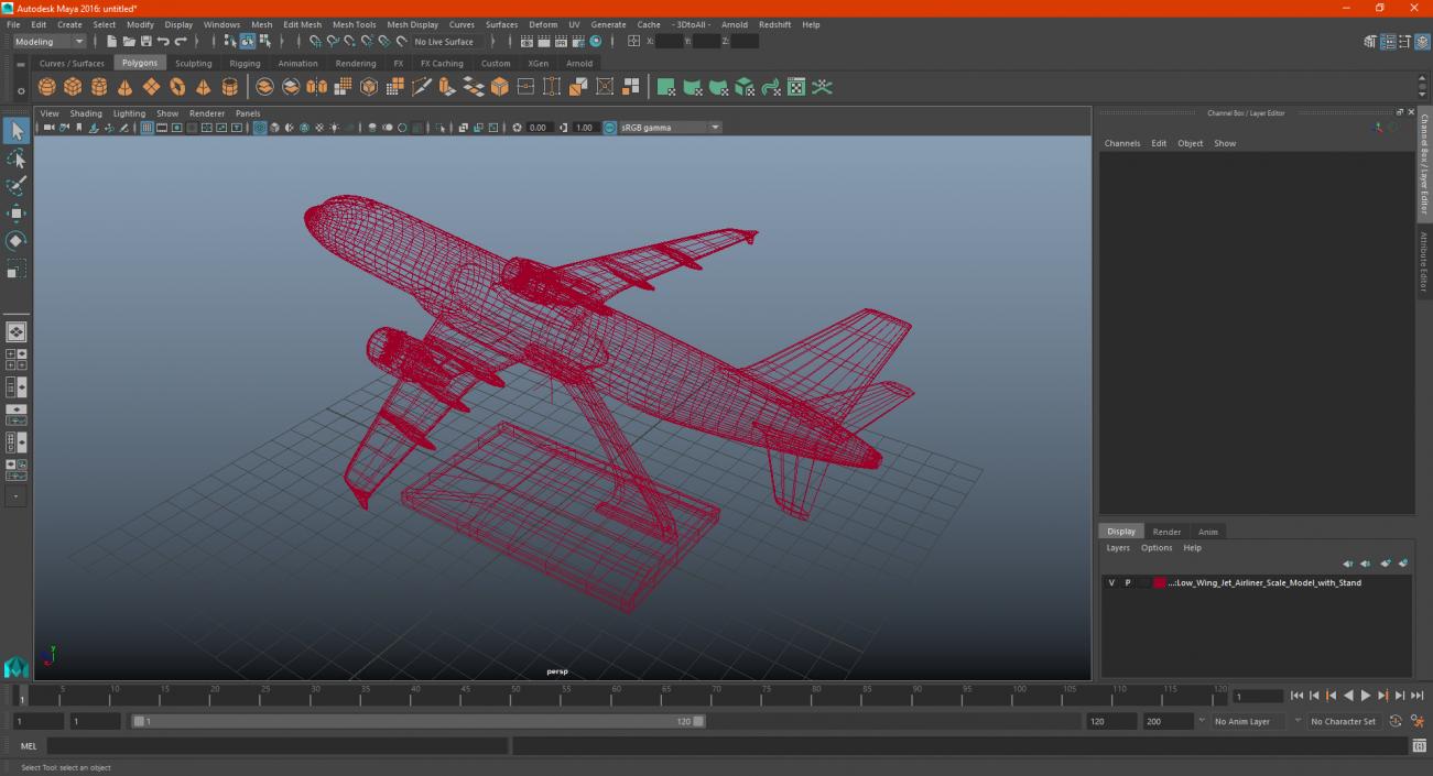 Low Wing Jet Airliner Scale Model with Stand 3D model