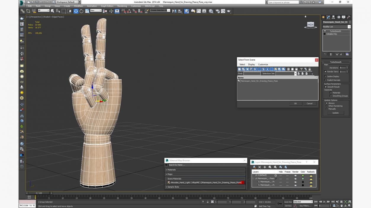 Mannequin Hand for Drawing Peace Pose 3D