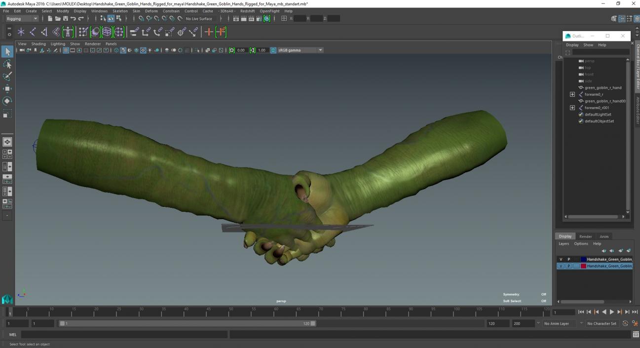 Handshake Green Goblin Hands Rigged for Maya 3D model