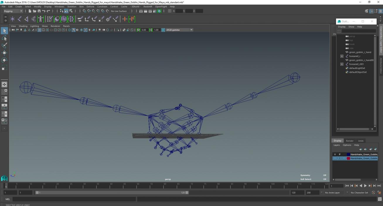 Handshake Green Goblin Hands Rigged for Maya 3D model