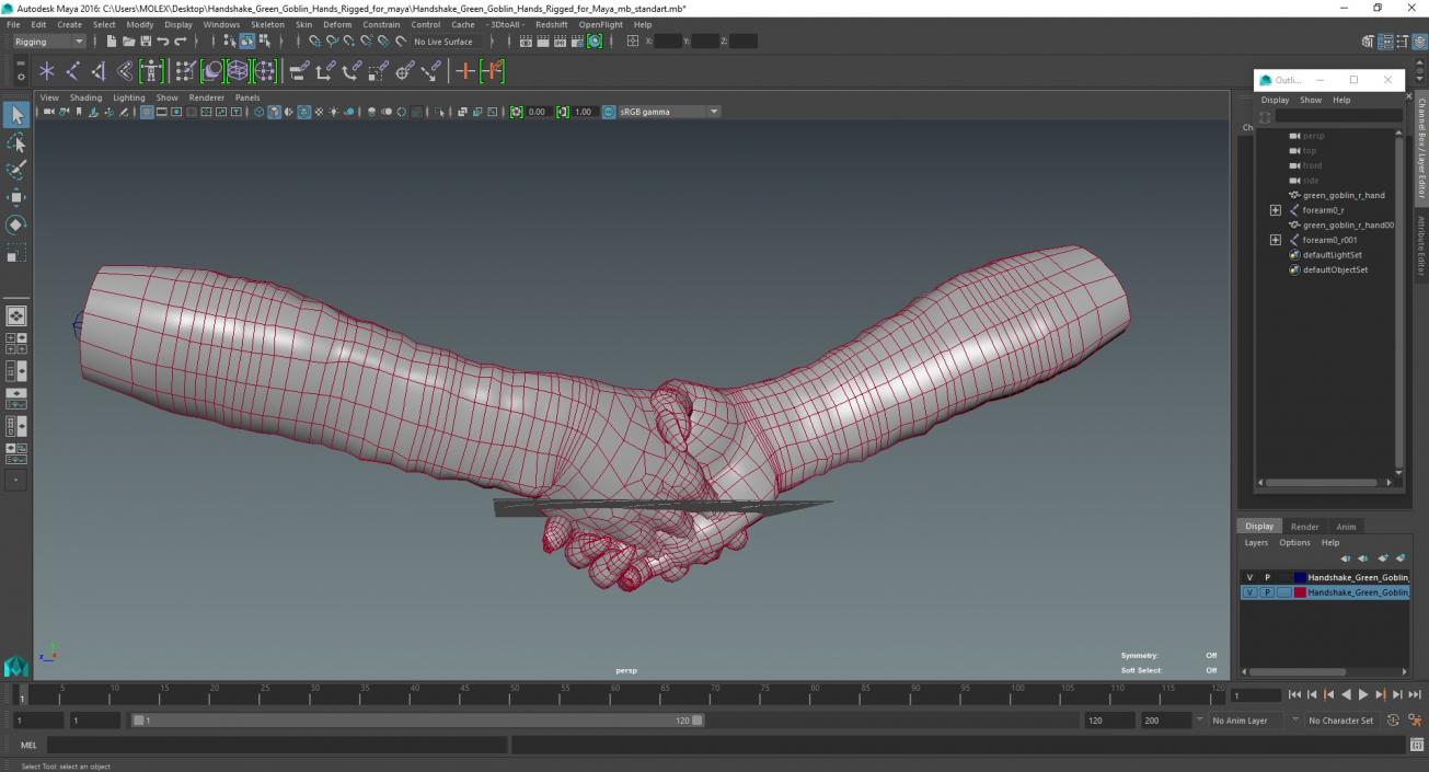 Handshake Green Goblin Hands Rigged for Maya 3D model