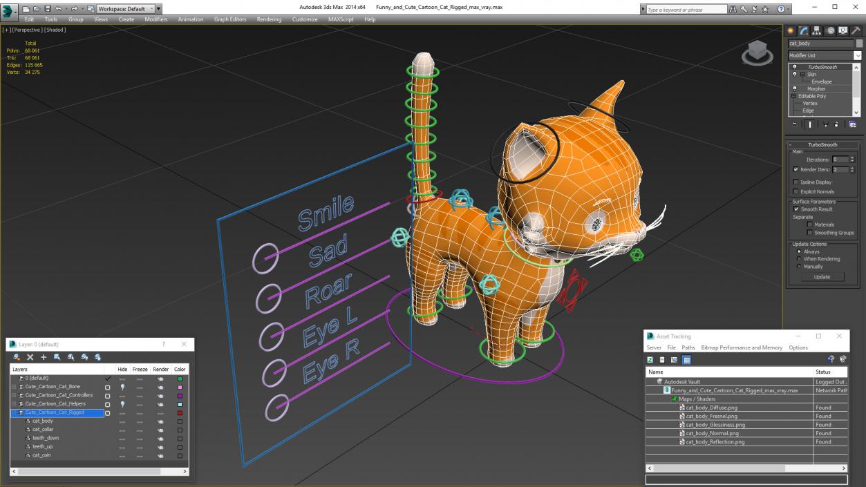 3D Funny and Cute Cartoon Cat Rigged model