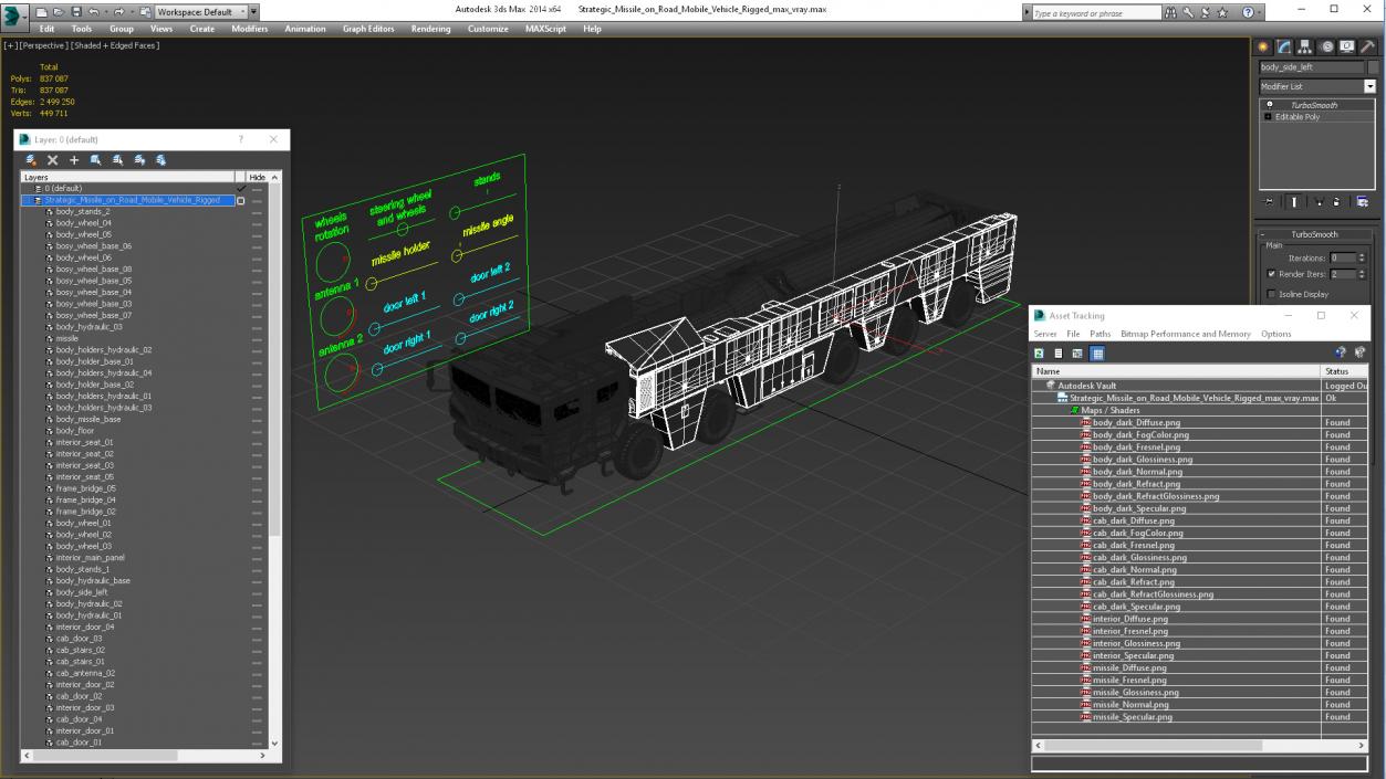 3D Strategic Missile on Road Mobile Vehicle Rigged for Maya