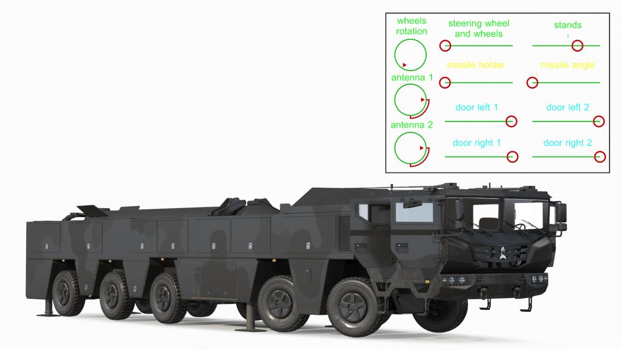 3D Strategic Missile on Road Mobile Vehicle Rigged for Maya