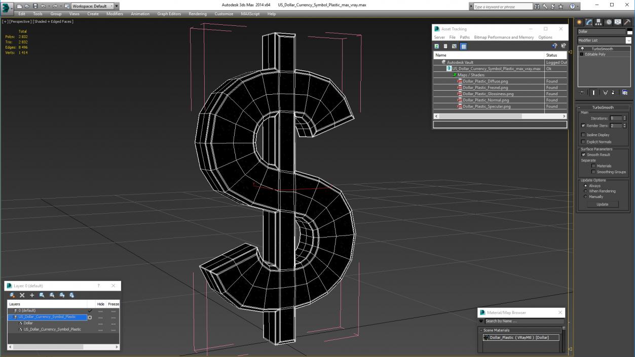 3D US Dollar Currency Symbol Plastic model