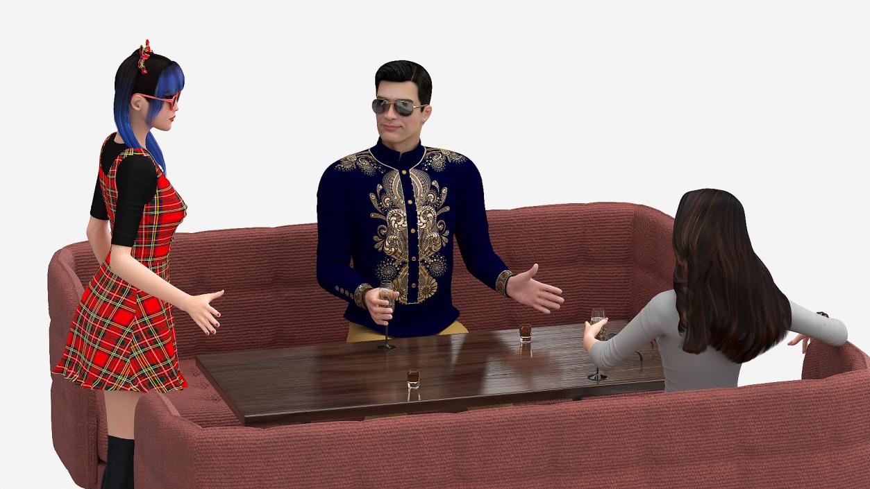 3D model Casual Meeting with Three Characters in Cafe Table