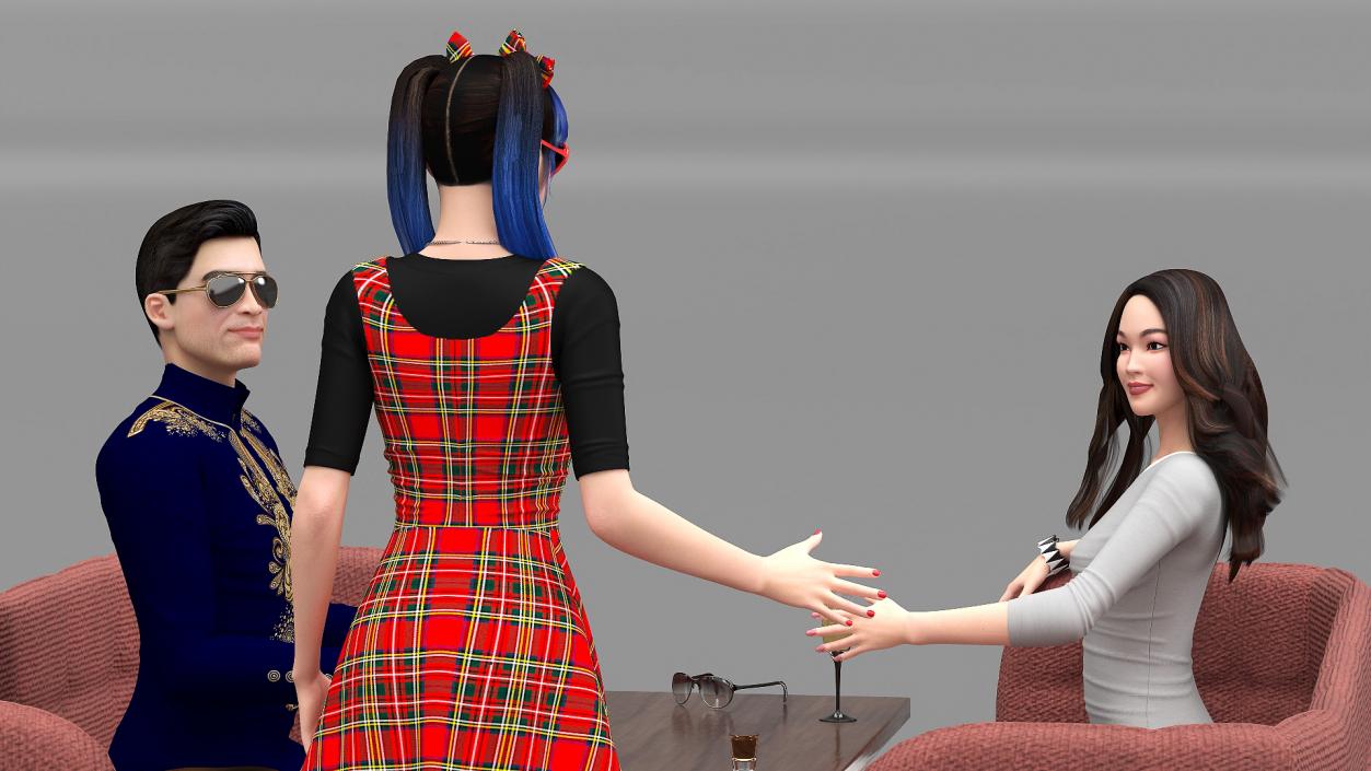 3D model Casual Meeting with Three Characters in Cafe Table