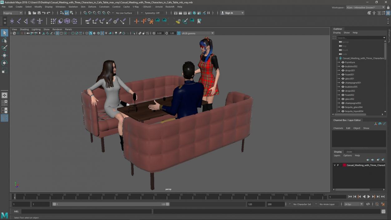 3D model Casual Meeting with Three Characters in Cafe Table