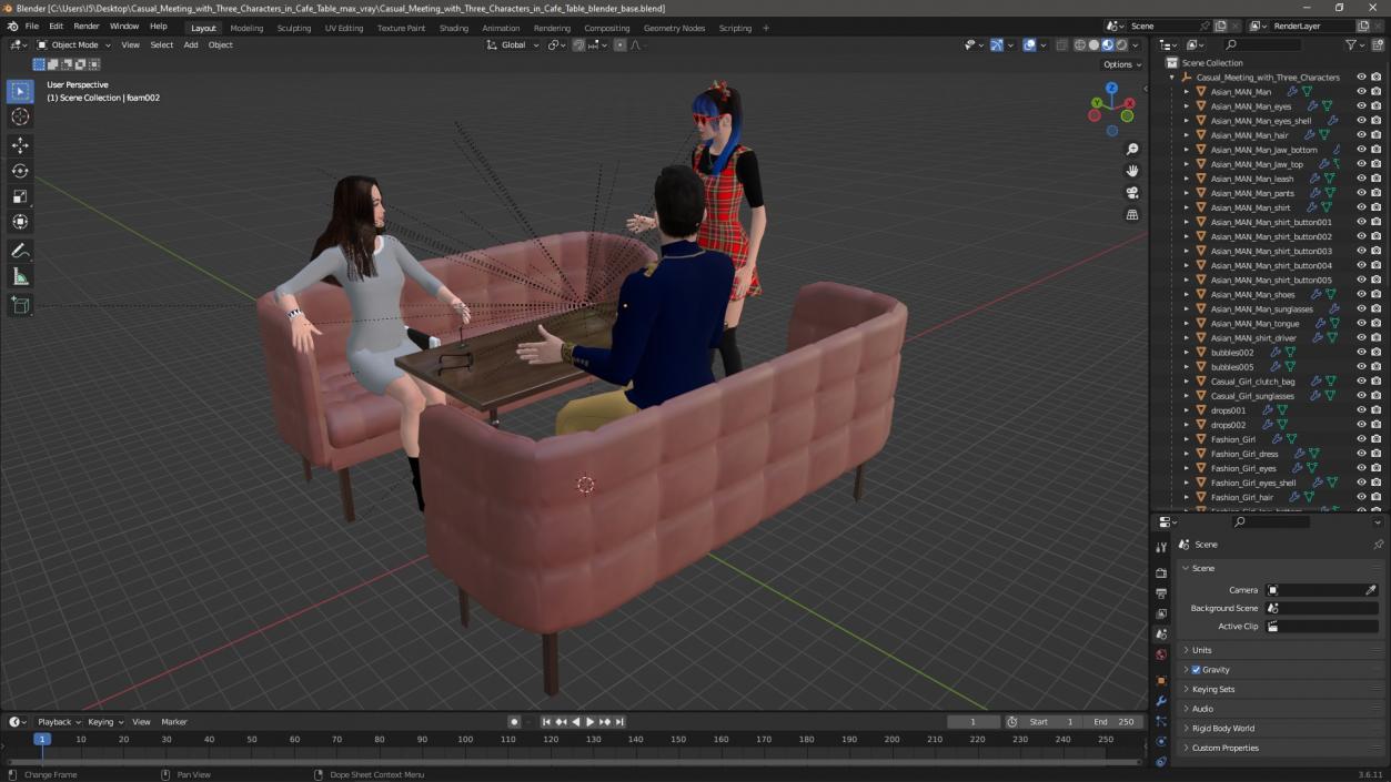 3D model Casual Meeting with Three Characters in Cafe Table