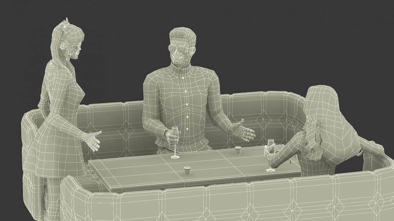 3D model Casual Meeting with Three Characters in Cafe Table