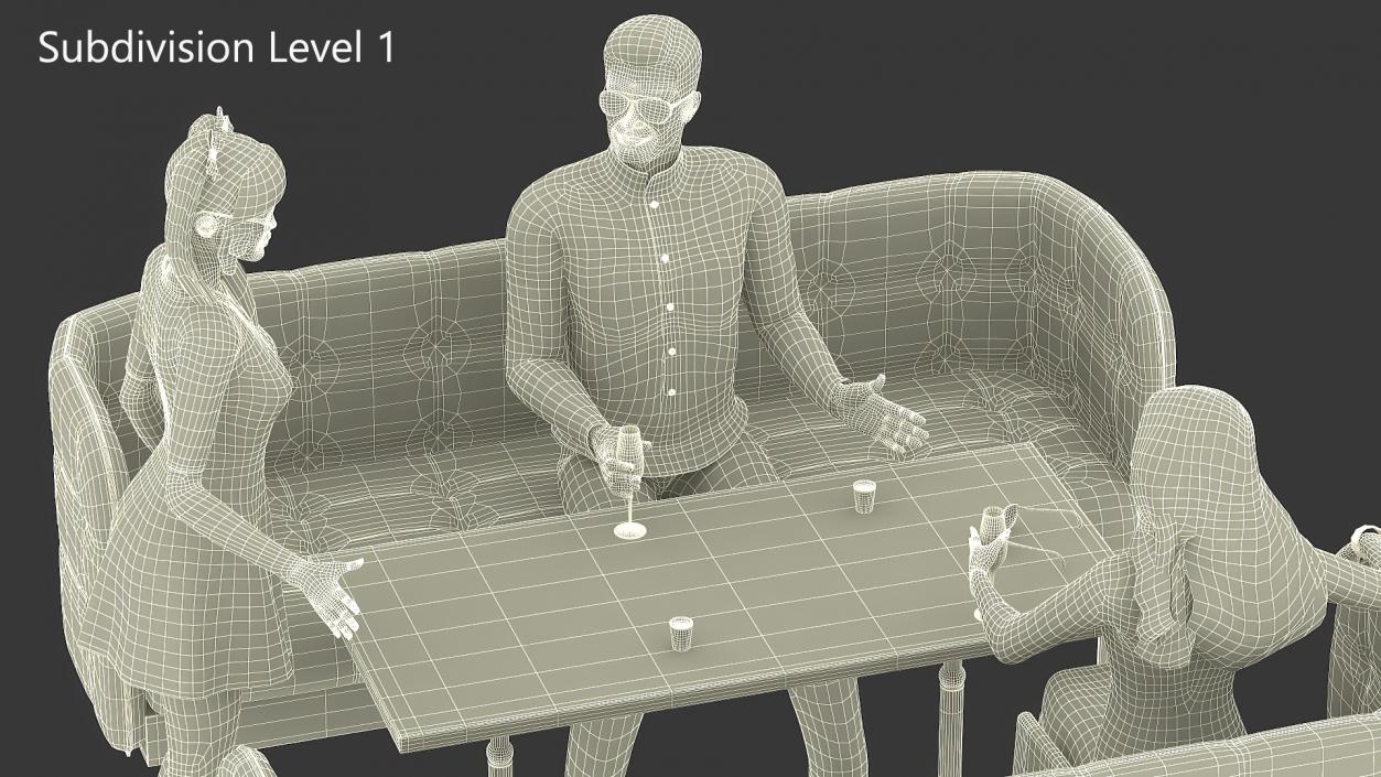 3D model Casual Meeting with Three Characters in Cafe Table