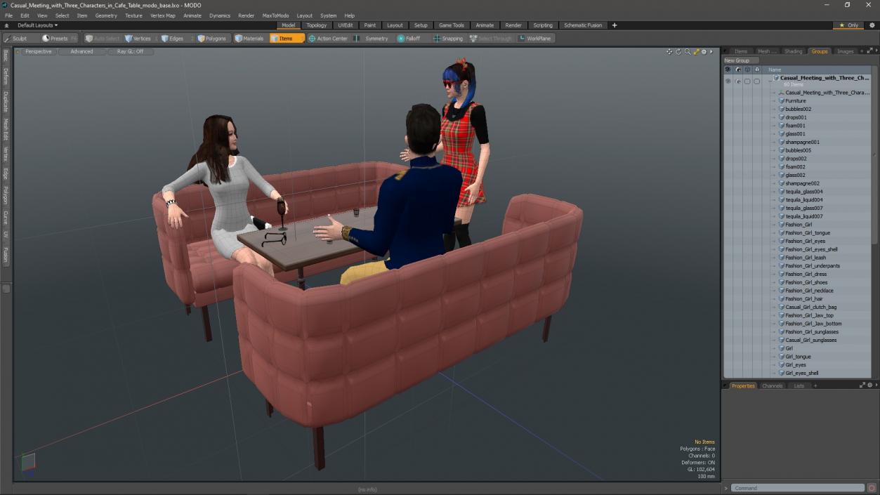 3D model Casual Meeting with Three Characters in Cafe Table