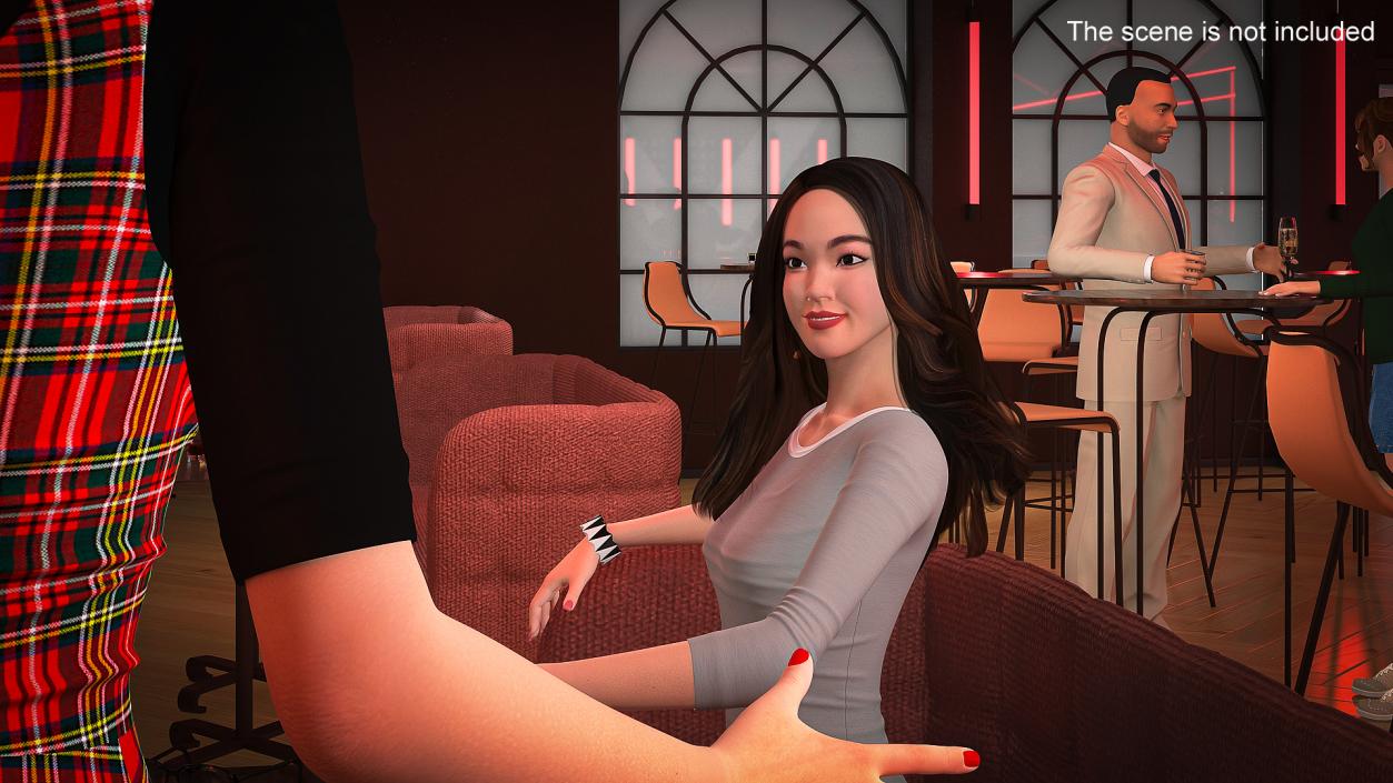 3D model Casual Meeting with Three Characters in Cafe Table