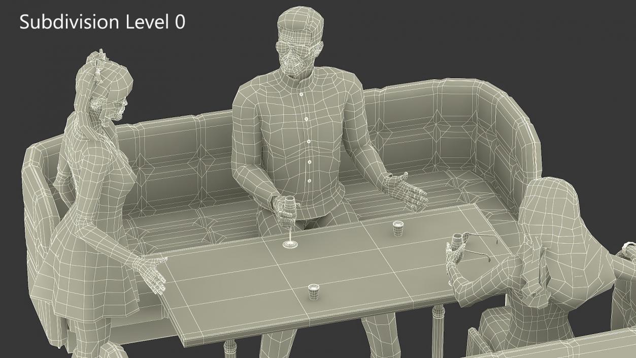 3D model Casual Meeting with Three Characters in Cafe Table