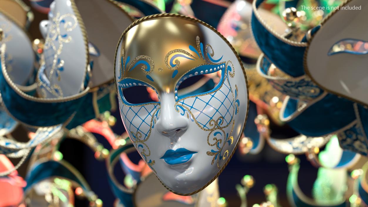 3D Blue Full Face Carnival Mask model