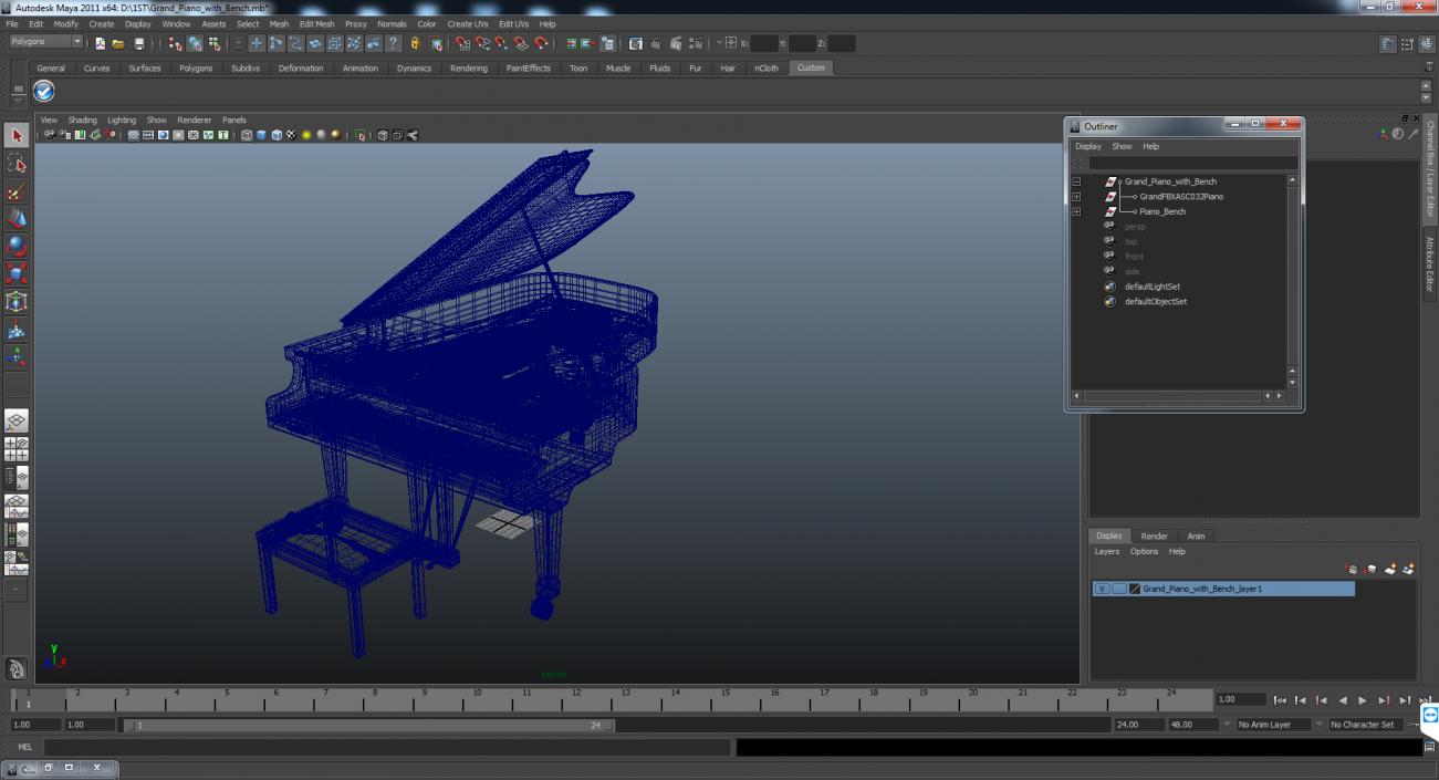 Grand Piano with Bench 3D