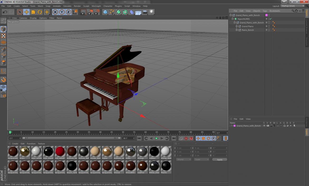 Grand Piano with Bench 3D