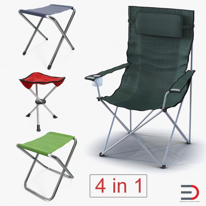 3D Outdoor Folding Chairs Collection model