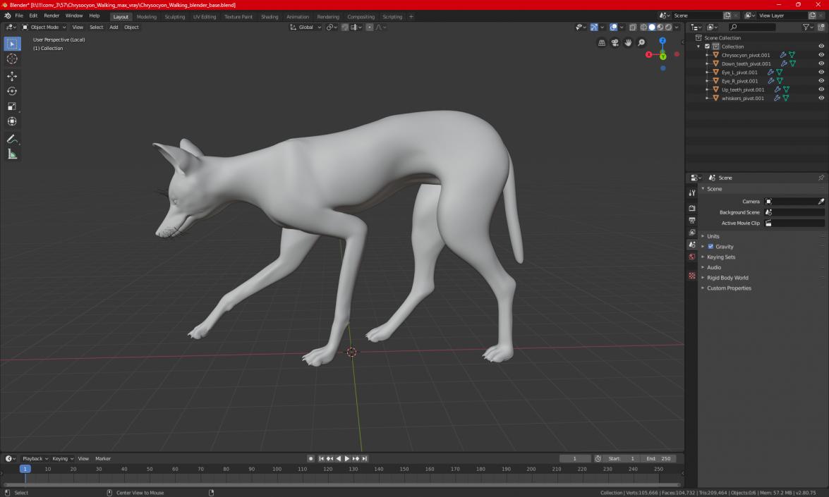 3D Chrysocyon Walking model