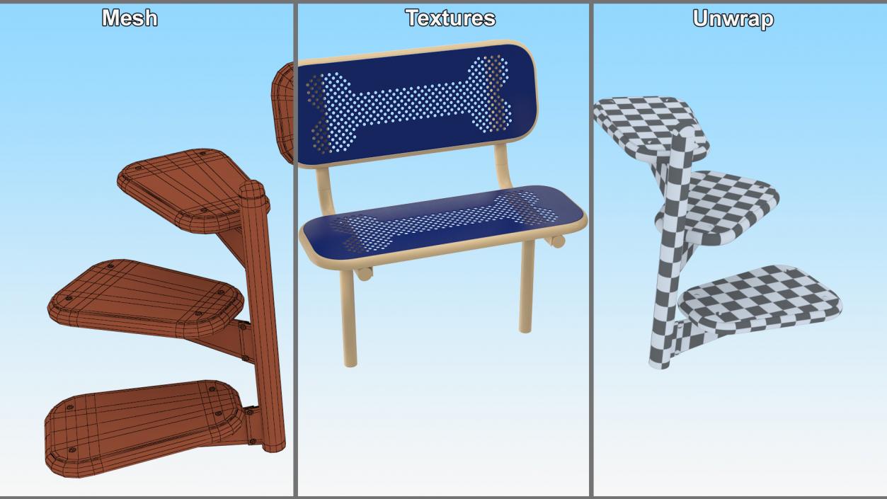 Pal Bench for Dog Park Blue 3D