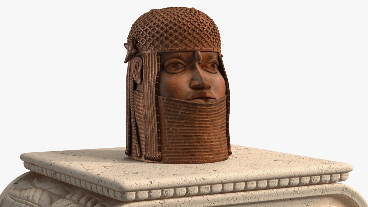 Column with Benin Head Sculpture 3D