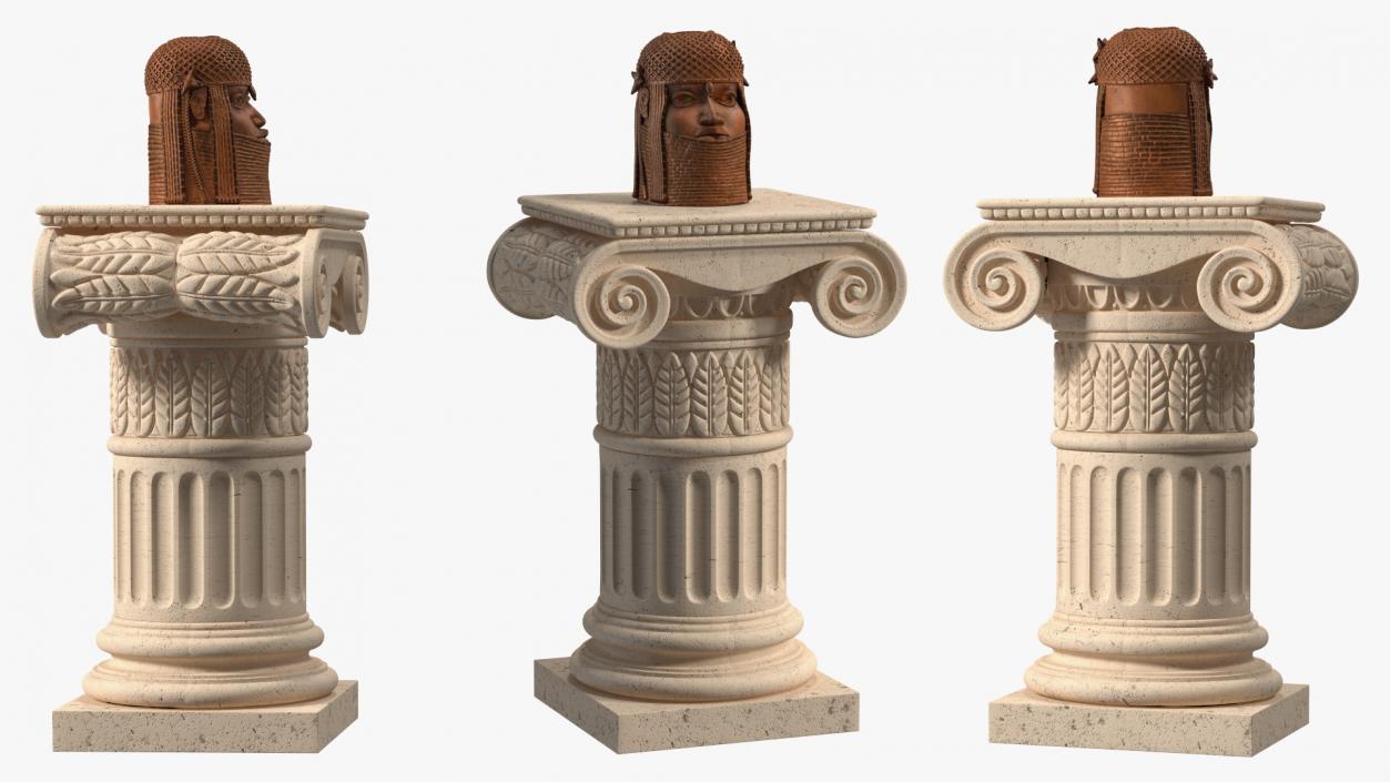 Column with Benin Head Sculpture 3D