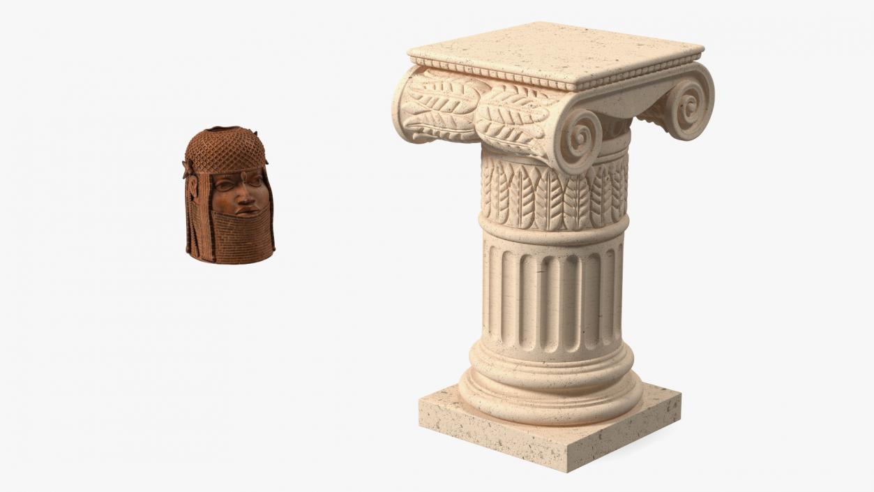 Column with Benin Head Sculpture 3D