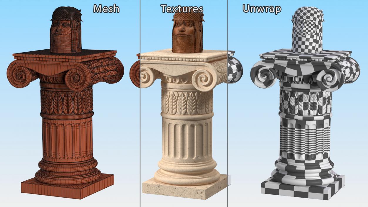 Column with Benin Head Sculpture 3D