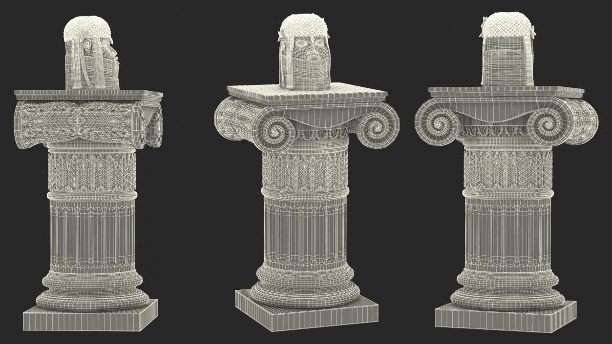 Column with Benin Head Sculpture 3D