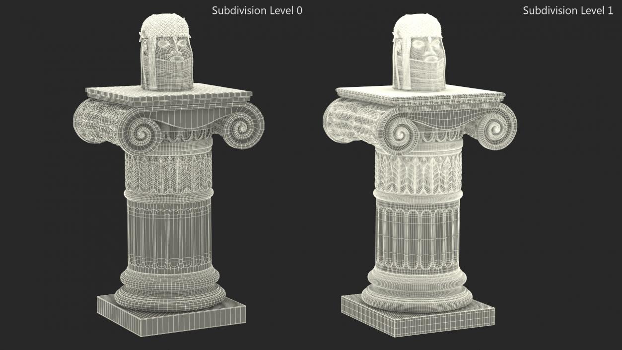 Column with Benin Head Sculpture 3D